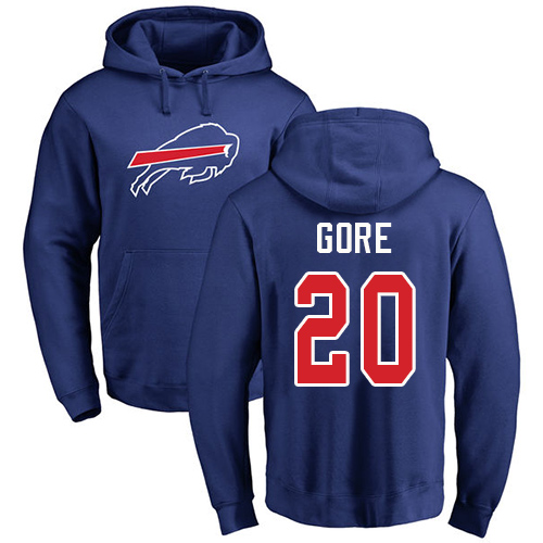 Men NFL Buffalo Bills #20 Frank Gore Royal Blue Name and Number Logo Pullover Hoodie Sweatshirt->nfl t-shirts->Sports Accessory